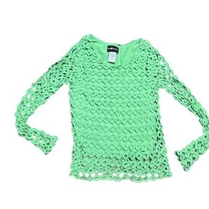Vintage Y2K  crochet diamond pattern open knit crew neck sweater green  …